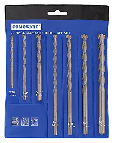 COMOWARE Masonry Drill Bit Set- 7pcs Carbon Steel Carbide...