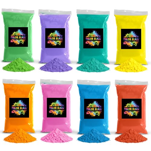 Color Blaze Holi Colored Powder - 1 lb of Each Color - Pink Red Orange Yellow Green Teal Blue Purple - for Fun Runs Toss Rangoli Color War Party & Festivals - Total Pack of 8 Pounds