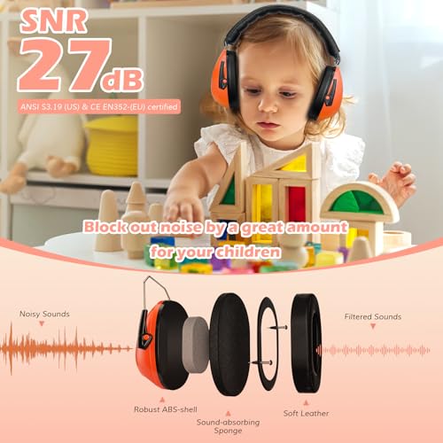 Image of ProCase Noise Cancelling Headphones for Kids Toddler, SNR 27dB Noise Reduction Ear Muffs, Hearing Protection for Monster Jam, Concerts, Fireworks, Shooting, Air Show, Autism Sensory Needs -Orange