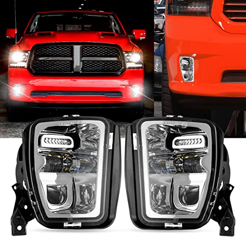 Auxbeam LED Fog Lights DOT Approved Replacement for Dodge Ram 1500 2013 2014 2015 2016 2017 2018, Bumper Driving Fog Lamps for Ram 2013-2018, Pickup Bumper Passing Lamps, Chrome