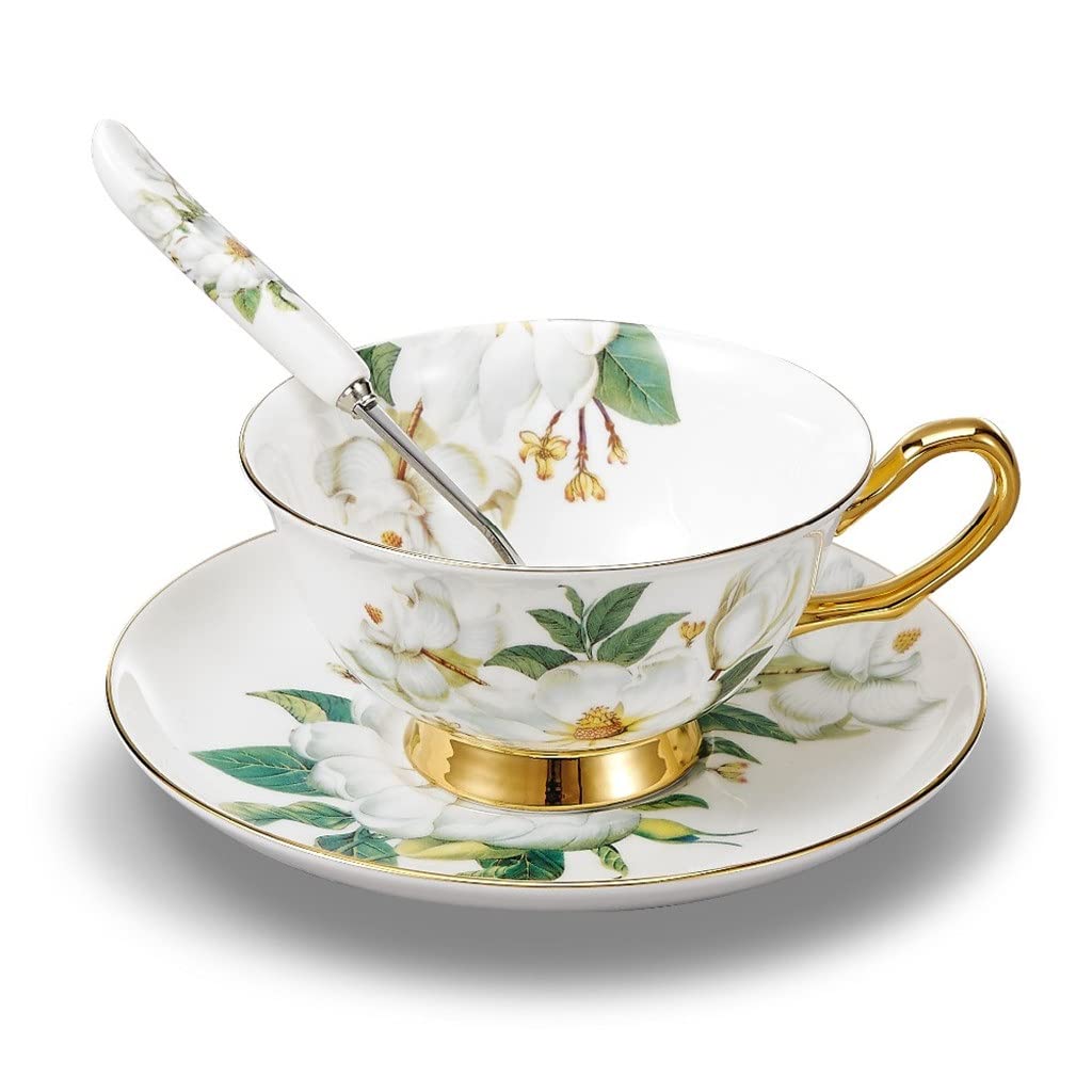 Kamellia wzór europejski porcelana kostna porcelanowy kubek do kawy wysokiej jakości popołudniowy kubek do herbaty zestaw ze spodkiem i łyżką