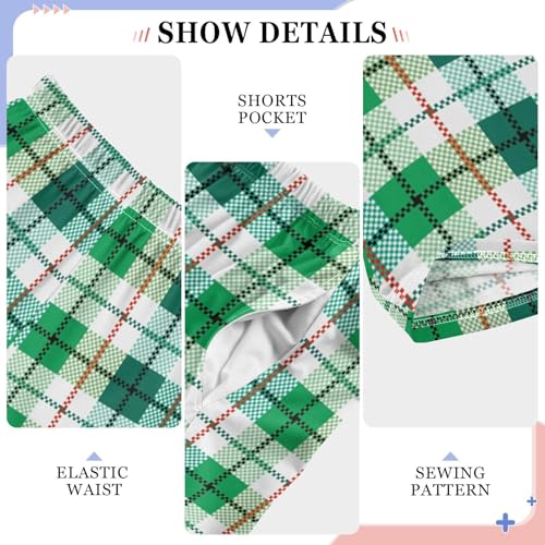 ZZXXB Green and White Checkered Boys Long Pants Soft Trousers Elastic Waist Kids Lounge Bottoms with Pockets S-XL4