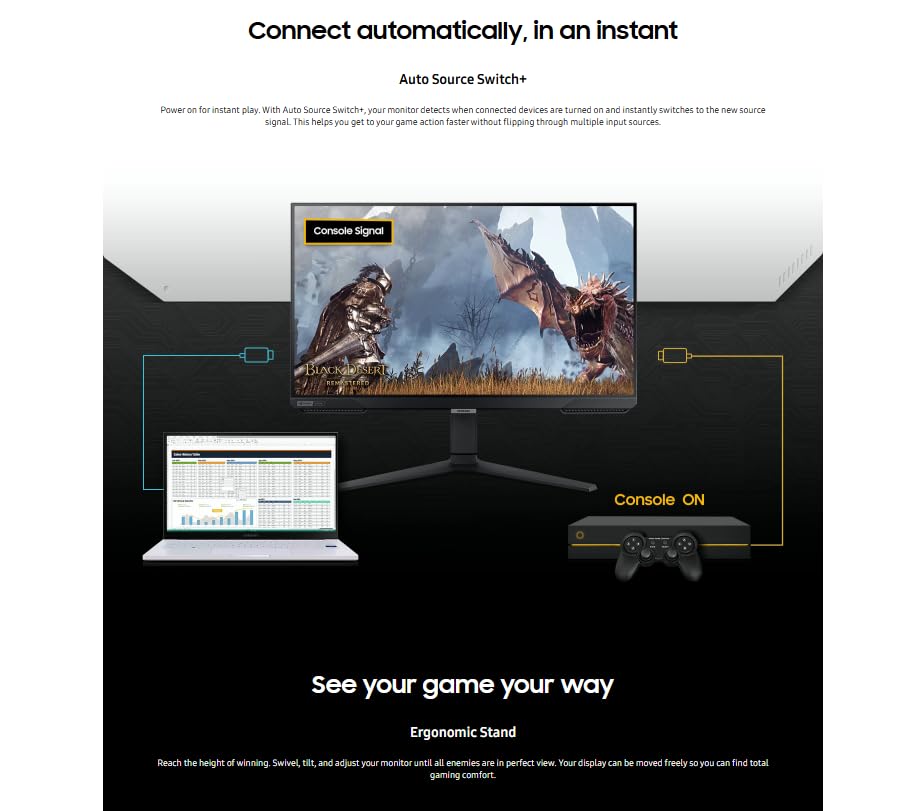 Image of Samsung 27 inch Odyssey FHD Gaming Monitor | 240Hz, 1ms | AMD FreeSync Premium, NVIDIA G-Sync Compatible | HDR 10, 400Nit, IPS Panel | Ergonomic Stand | W /HDMI
