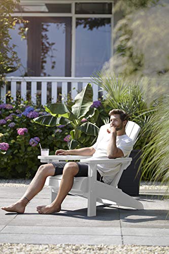 Image of Keter Alpine Adirondack Resin Outdoor Furniture Patio Chairs with Cup Holder - Perfect for Beach, Pool, and Fire Pit Seating, White