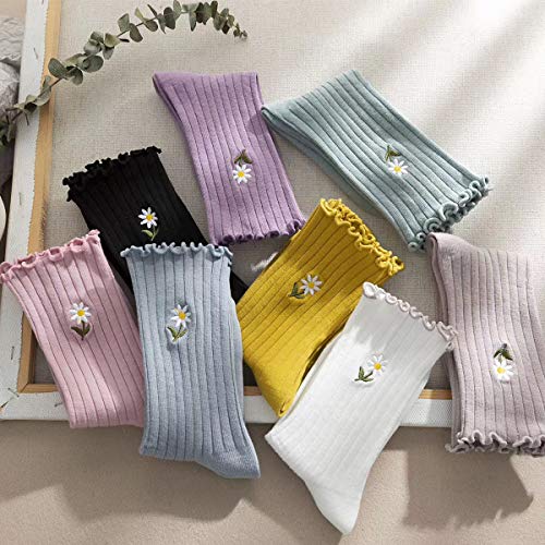5 Pairs Women Comfortable Crew Soft Slouch Knit Cotton Socks ,5-10 W81 (solid color)