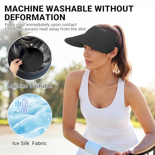 Sukeen Wide Brim Sun Visor Hat For Women Men,Upf50+ Seamless Sun Hats Foldable Ponytail Beach Hats For Daily Outdoor Sport Black thumb #1