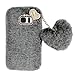 Uposao Compatibile con Samsung Galaxy S7 in peluche, morbida custodia per cellulare invernale calda con cristalli e strass, ciondolo a forma di cuore per donne e ragazze, grigio