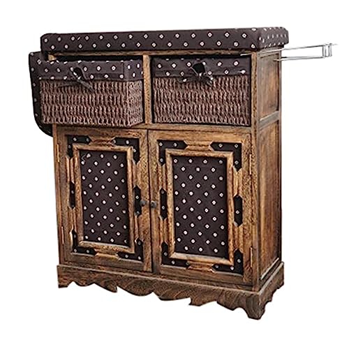 Solid Wood Ironing Board Cabinet Folding Ironing Board for Home Laundry Room and Wardrobe Storage Space Saving Woven Basket Design