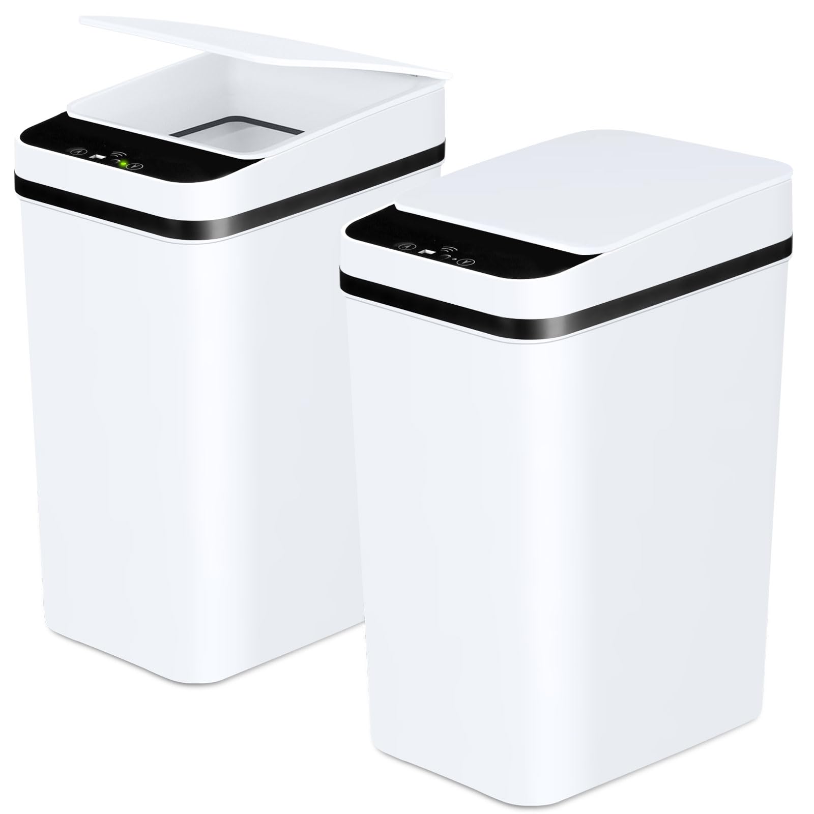 Anborry Bathroom Trash Cans with Lid 2 Pack 2.2 Gallon Touchless Automatic Motion Sensor Small Slim Garbage Can, Smart Electric Narrow Garbage Bin for