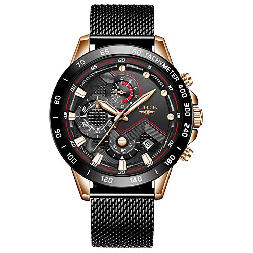 LIGE Herren Uhren Freizeit Wasserdicht Sport Chronograph Quarz Armbanduhren Männer Mode Schwarz Edelstahl Business Uhren Kalender …