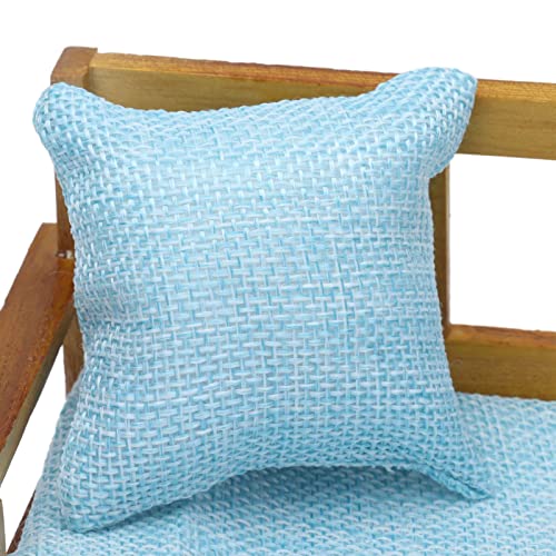 Dilwe Puppenhaus Couch, Fester Holzrahmen Leinwand Textur Miniatur Sofa 1:12 Puppenhaus Dekoration mit Dekokissen – Bild 7