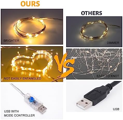 Fairy Lights 66 ft 200 LED USB Twinkle String Lights Plug in Silver Wire Lights with Remote and Timer 8 Modes Waterproof Starry Lights DIY Party Wedding（Warm White） (Siuholi-1)