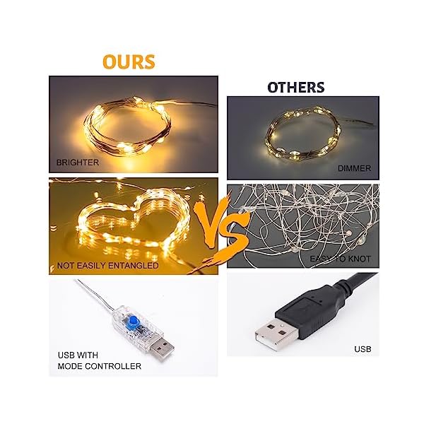 Fairy lights 66 ft 200 led usb twinkle string lights plug in silver wire lights with remote and timer 8 modes outdoor waterproof starry lights diy party wedding christmas decoration - image 5