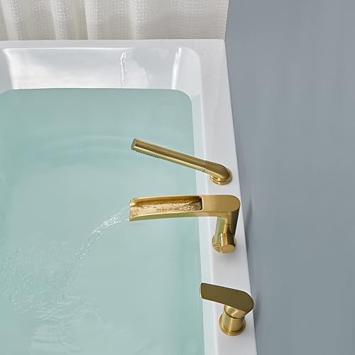 Miniatura 5 de Grifo de Bañera de Cascada Romano Montaje en Cubierta Grifo de Bañera de Níquel Cepillado Relleno de Bañera de Latón Grifos de Bañera con Ducha