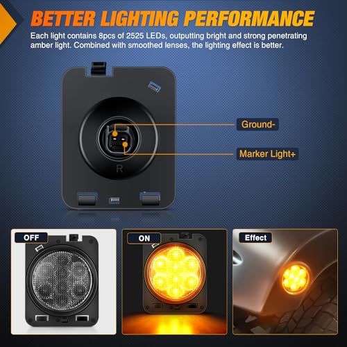 Image of Nilight JK Side Marker Light 8LED Smoked Lens Amber Front Fender Indicator Turn Signals Lights IP67 Waterproof Clearance Lamp Compatible with 2007-2017 Wrangler JKU
