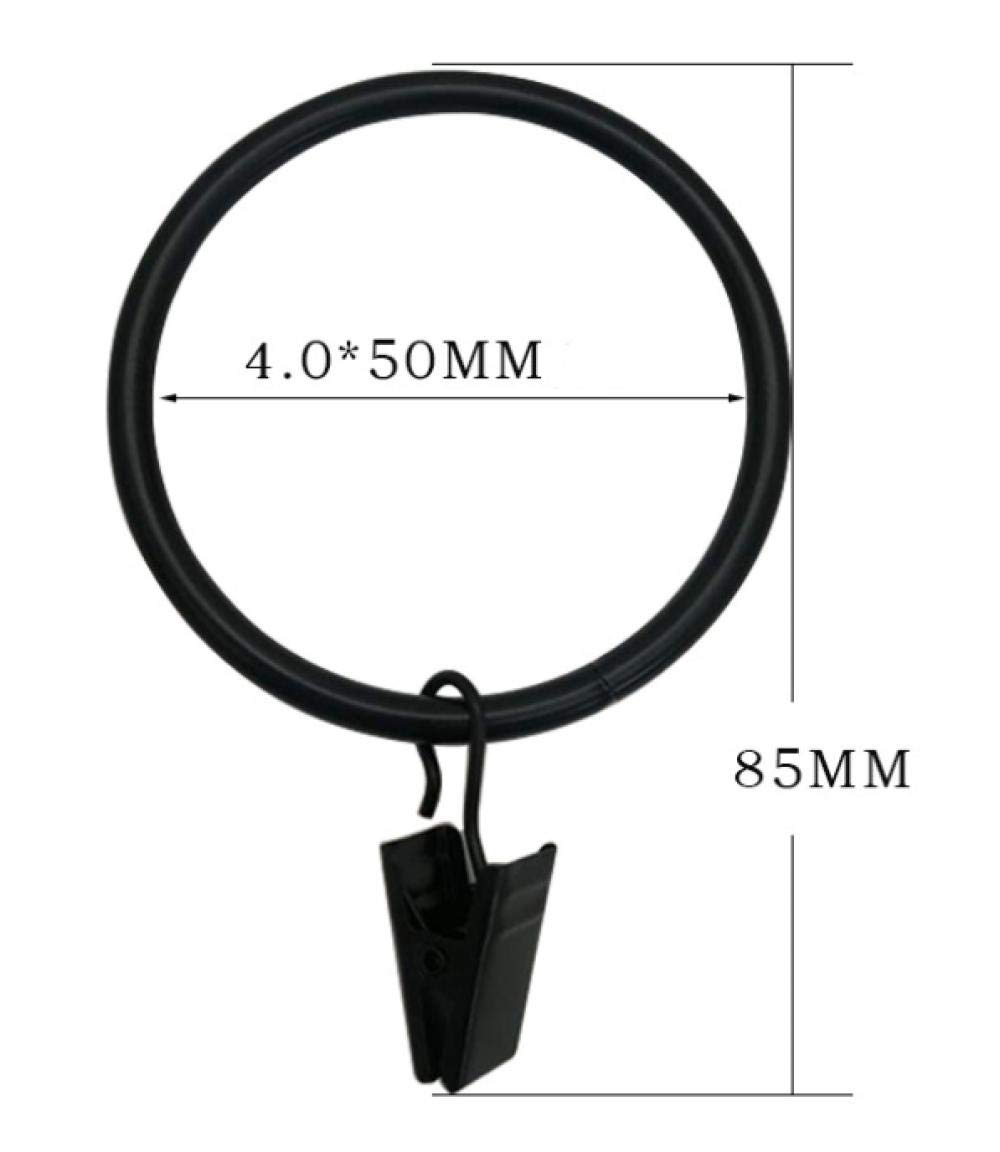Lot de 50 Clips Noirs pour Tringle à Rideau, Anneaux de Rideau de 50 mm avec Clips de diamètre Interne, 4,0 x 50 mm.