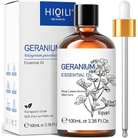 HIQILI Geranium Oil Essential 100ml, 100% Pure & Natural Essential Oil Cover