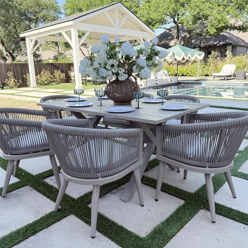 Image of PURPLE LEAF Outdoor Dining Set for 8 with Cushions PE Rattan Champagne