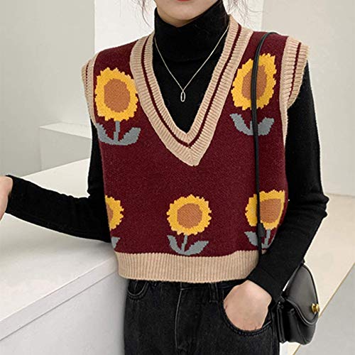 Image of Women's Sweater Vest,Y2K Sleeveless Pattern Preppy Style Knitted Crop Tank Top for Girl