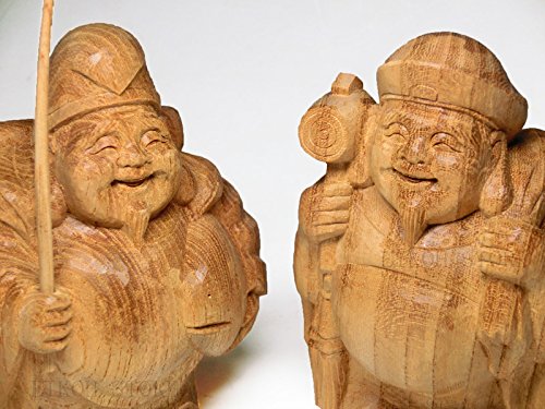 Amazon | 天然 欅木 彫り(ケヤキ) 丸 恵比寿 大黒天 像(高さ約9.0cm 