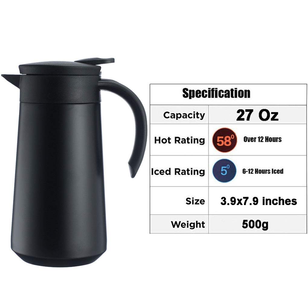 Thermo-Kaffeekanne aus Edelstahl, Isolierkanne für Kaffee, Milch und Tee, doppelwandig, vakuumisoliert, für Kaffee, Milch und Tee, 765 ml (schwarz)