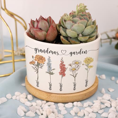 Maceta Personalizada Jardín de la Abuela,Maceta Floral Mes de Nacimiento, Maceta Suculenta para el Jardín de la Abuela Maceta con Flor del Mes de Nacimiento Regalos de la Abuela