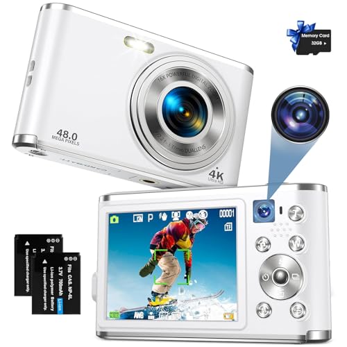 Cámara Digital AutoFocus 4K con Cámara Dual, Cámara Digital con Tarjeta de 32 GB, Zoom Digital de...