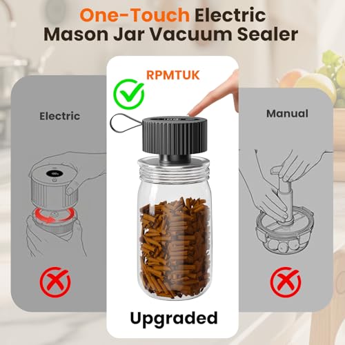 Image of Electric Mason Jar Vacuum Sealer, Upgraded Handheld Vacuum Sealer Kit for Food Storage, Cordless Jar Sealer for Wide & Regular Mouth Jars, Bags, Containers