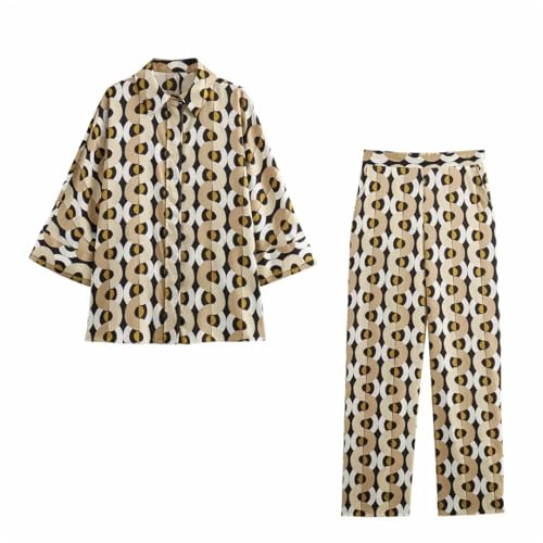 Women Print Straight Leg Pants Sets for 2 Pieces Print Top Women's Shirt Two Piece Set