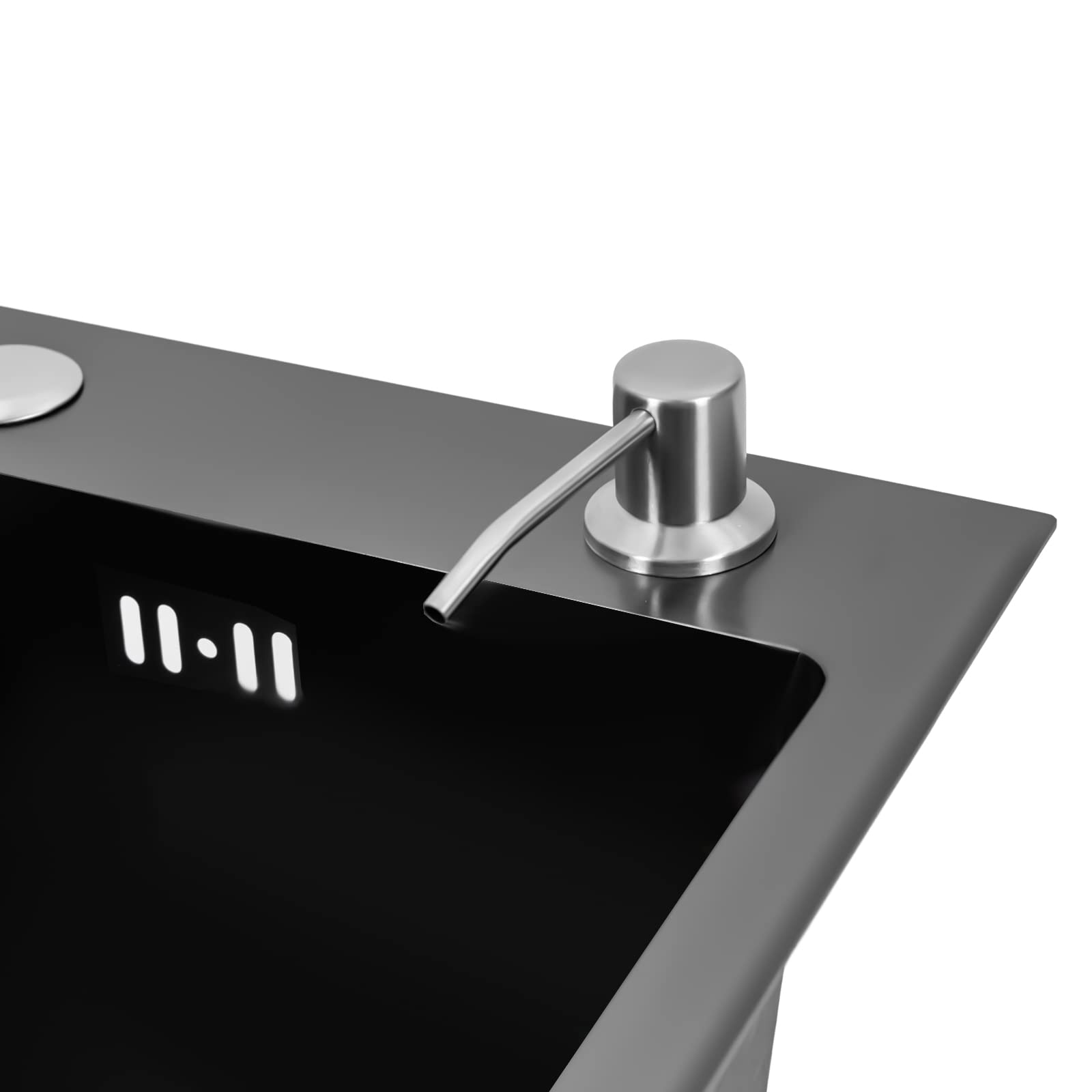 Fregadero negro de 50 x 40 cm, grifo de cocina, fregadero con escurridor y dispensador de jabón, acero inoxidable, empotrable, fregadero de cocina, 1 lavabo cuadrado (sin grifo)