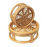 Pack of 2 Large Boho Rattan Woven Round Riser Plant Stand Indoor | Rustic Farmhouse Natural Rattan C