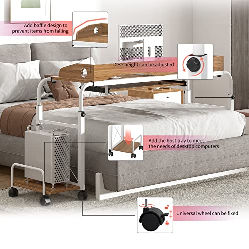 Image of sogesfurniture Overbed Table with Wheels,Height and Length Adjustable Mobile Table 47 inches Works as Laptop Cart Computer Table Bed Table,Oak BHUS-203-2-120OK