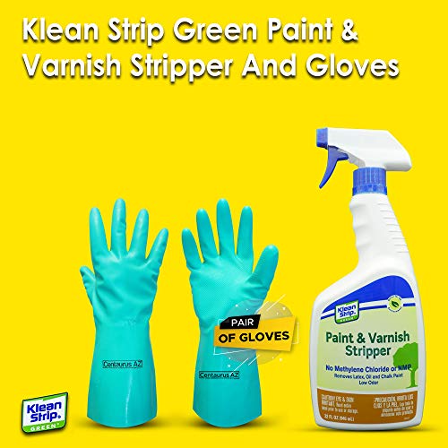 Klean Strip Green Paint & Varnish Stripper- Strips Layers of Latex Paints, Oil Based Paint, Lacquer, Wax & Stain from Wood, Metal & Masonry Surfaces- 32oz with Centaurus AZ Chemical Resistant Gloves - Thumbnail 2