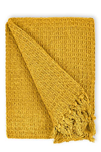 Emma Barclay Honeycomb – Überwurfdecke aus recycelter Baumwolle mit Schlichter Waffelstruktur für Stuhl, Sofa und Sofa in Ocker – 50 x 60 (127 x 152 cm)