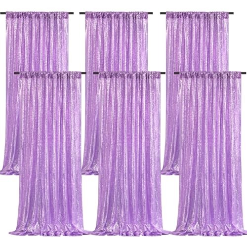 B-COOL Lavender Sequin Backdrop Curtain: 6 Panels 2ftx8ft Curtain Drapes for Parties Mermaid Decorations