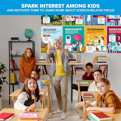 Decorably 16 Career in Science Posters for Classroom Middle School, 11x14in Matte-Laminated Educational Science Classroom Decor - Bulletin Boards, Home Study Room