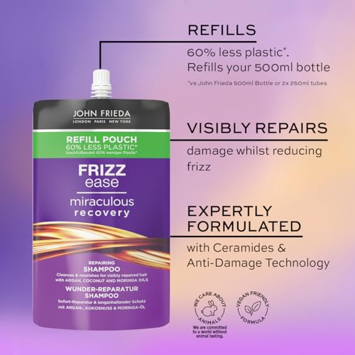 John Frieda Frizz Ease Miraculous Recovery Repairing Shampoo 500ml Refill Pouch For Dry, Frizzy Hair - Image 4