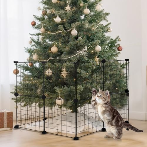 Yalikop 16 Pieces Christmas Tree Fences Height 24 Inch Metal Christmas Tree Fence Barrier for Pets Dog Cat Xmas Black Gate for Holiday Office Home Decorations