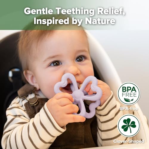 Image of Haakaa Silicone Clover Teether - Food Grade Silicone Teething Toys for Babies 3-6 Months 6-12 Months, Soft & Easy Hold Chew Toy for Infant, BPA Free (Lavender)
