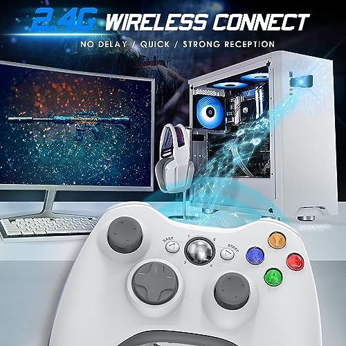 Image of Gamrombo 2 Pack Replacement for Xbox 360 Controller, Wireless Controllers Gamepad Upgraded Joystick Compatible with 360 & Slim, Windows 11 /10 /8 /7 PC Controller with Dual Shock, 2.5mm Audio Jack(White)