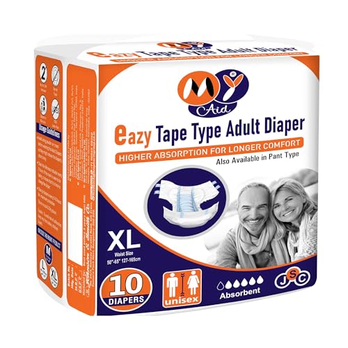 Image of Premium Unisex Eazy Tape Style Easy Adult Diapers With Wetness Indicator, Fast Absorption, Leakproof, Odour Lock & Anti-Bacterial | Extra Large Size | 10 Count (Pack of 1)