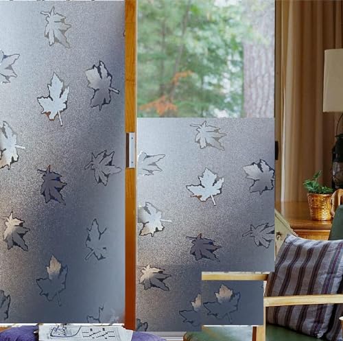 Image of SUNBIRD Window Film Privacy Colorful Window Sticker, Decorative Window Vinyl, Adhesive Home UV Blocking, Heat Insulation Static Cling for Bathroom Office (24 X 120 INCHES, Maple Leaf)