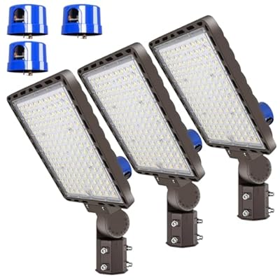 ledmo 350W LED Parking Lot Light Outdoor Adjustable Pole Mount LED Commercial Street Light Photocell Super Bright Waterproof Area Security Lighting 52500lm 3 Pack for Sport Farm Warehouse Barn