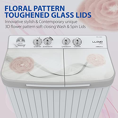 Image of Lloyd Havells 9 Kg 5 Star Semi-Automatic Top Load Washing Machine (Lwms90Ht1 Grey, Floral Pattern Toughened Glass Lids)