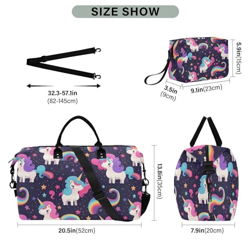 Cute Galaxy Stars Unicorn Travel Duffle Bag,Large Weekender Travel Bag for Women Men Waterproof Luggage Bag with Trolley Sleeve,Airplane Travel Essentials for Flying3