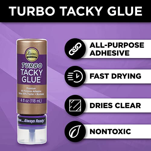 Image of Aleene's Turbo Tacky Glue for Crafts in Always Ready Bottle, Strong Bond Adhesive, Nontoxic, Dries Clear, 4 fl oz