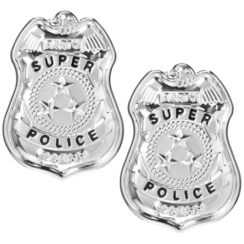 Amosfun 2pcs Police Badges Pretend Play American Police Badge Halloween Party Cosplay Costume Accessory Brooch Prop Silver