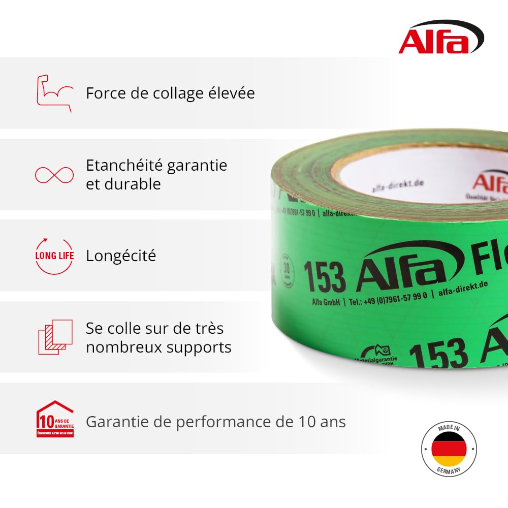 Alfa 153 Flex Ruban adhésif flexible haute performance 3 pièces 50 mm x 25 m pour pare-vapeur
