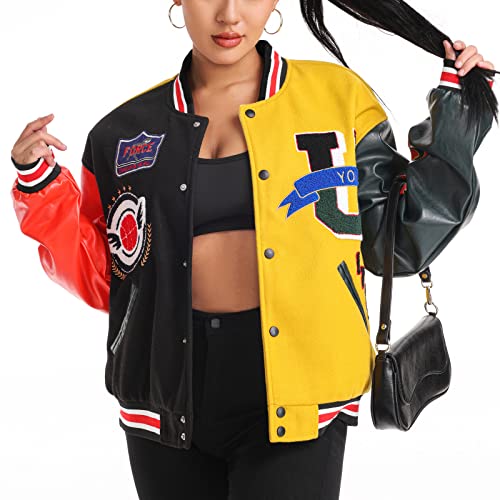 Eocicvvi Veste Homme Baseball Moderne Chic Unisexe Blouson Bombardier Hiver Automne Hiphop Manches Longues Couleurs Contrastées Cover