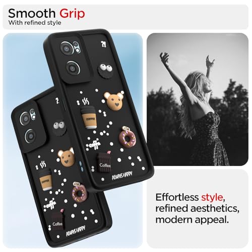 Image of Pikkme Back Cover for Oneplus Nord Ce 2 5G | Cute Fun Cartoon 3D Bear Silicone Full Body Protection Bumper Case (Black)